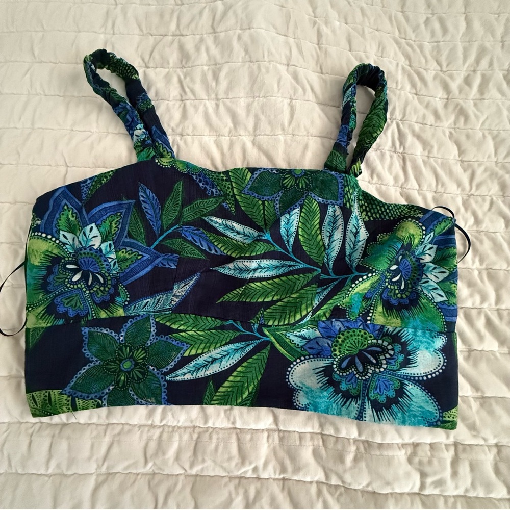 Rachel Zoe Blue and Green Leaf/ Flower Print Long Pull On Skirt Set XL - Picture 4 of 13